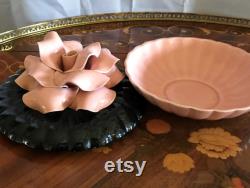 Vintage California Pottery Dresser Box Applied Pink Rose On Lid, Powder Box,Trinket Box, Pink and Black, Home Decor
