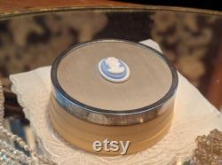 Vintage Cameo Celluloid Vanity Trinket Box. Powder Jar, Boudoir, 1940s