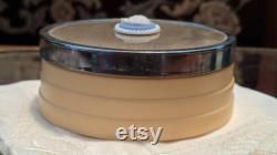 Vintage Cameo Celluloid Vanity Trinket Box. Powder Jar, Boudoir, 1940s