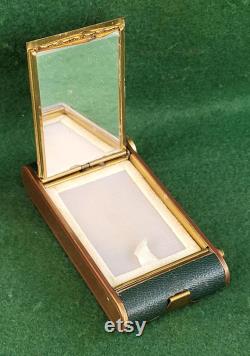Vintage Camera Type All In One Powder Compact With Lipstick Holder And Cigarette Compartment Showing Map Of USA Occupied Germany To Front.