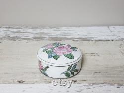 Vintage Ceramic Powder Box Pink Rose Chinoiserie Trinket Keeper Dressing Table Treasure Holder Vanity Table Jewelry Dish Lidded Container
