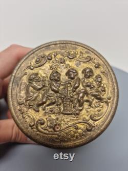 Vintage Cherub Brass Powder Box, Tin, Jar, 3440 , D8