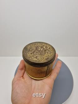 Vintage Cherub Brass Powder Box, Tin, Jar, 3440 , D8