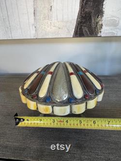 Vintage Clamshell shaped footed Leather lined keepsake box 7 x5 x6