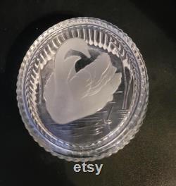 Vintage Clear Glass Powder Jar with Frosted Glass Swan