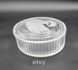 Vintage Clear Glass Powder Jar with Frosted Glass Swan
