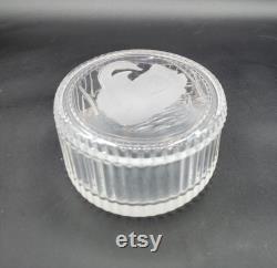 Vintage Clear Glass Powder Jar with Frosted Glass Swan