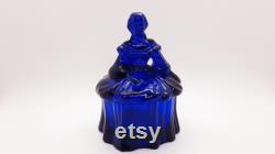 Vintage Cobalt Blue Glass Lady Powder Box