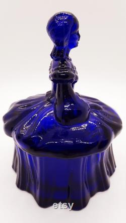 Vintage Cobalt Blue Glass Lady Powder Box