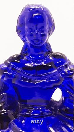 Vintage Cobalt Blue Glass Lady Powder Box