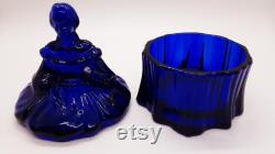 Vintage Cobalt Blue Glass Lady Powder Box