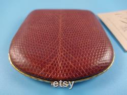 Vintage Collectible Powder Box LEATHER Mirror Gold tone Metal 1950-1960-s
