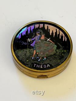 Vintage Coty Paris Powder Compact Butterfly Wing Theda Image of man and woman GORGEOUS