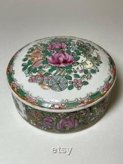 Vintage Covered Trinket Bowl Powder Box Japan Hand Painted Flowers 4.5 Round