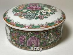 Vintage Covered Trinket Bowl Powder Box Japan Hand Painted Flowers 4.5 Round