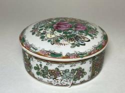 Vintage Covered Trinket Bowl Powder Box Japan Hand Painted Flowers 4.5 Round