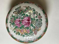 Vintage Covered Trinket Bowl Powder Box Japan Hand Painted Flowers 4.5 Round