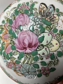 Vintage Covered Trinket Bowl Powder Box Japan Hand Painted Flowers 4.5 Round