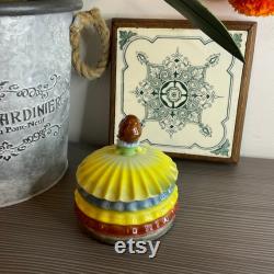 Vintage Crinoline Lady Powder Pot, Made in Japan, Trinket Dish, Kitsch