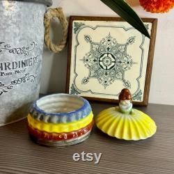 Vintage Crinoline Lady Powder Pot, Made in Japan, Trinket Dish, Kitsch