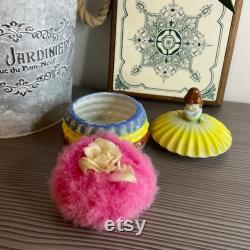 Vintage Crinoline Lady Powder Pot, Made in Japan, Trinket Dish, Kitsch