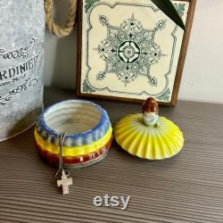 Vintage Crinoline Lady Powder Pot, Made in Japan, Trinket Dish, Kitsch