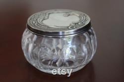 Vintage Crystal Powder Jar with Silver Plated Lid