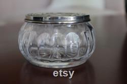 Vintage Crystal Powder Jar with Silver Plated Lid