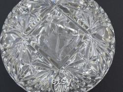 Vintage Cut Crystal Glass Vanity Round Powder Box with Flower Pattern, Retro Bonbonniere in Clear Lead Glass, Boudoir Grannycore Accessory