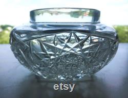 Vintage Cut Crystal Powder Jar, Clear Cut Faceted Crystal, Collectible Crystal Powder Jar