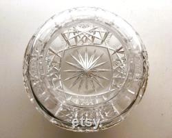 Vintage Cut Crystal Powder Jar, Clear Cut Faceted Crystal, Collectible Crystal Powder Jar