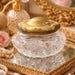 Vintage Cut Crystal Powder Jar, Ornate Gold Lid, Hollywood Regency Decor
