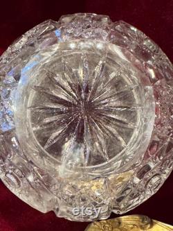Vintage Cut Crystal Powder Jar, Ornate Gold Lid, Hollywood Regency Decor