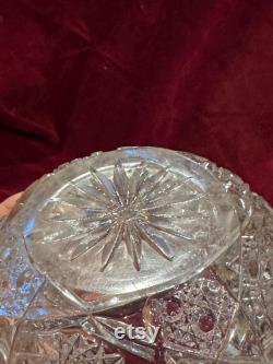 Vintage Cut Crystal Powder Jar, Ornate Gold Lid, Hollywood Regency Decor