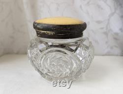 Vintage Cut Glass Dresser Jar with Yellow Lid