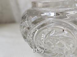 Vintage Cut Glass Dresser Jar with Yellow Lid Vintage Cut Glass Dresser Jar with Yellow Lid