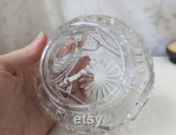 Vintage Cut Glass Dresser Jar with Yellow Lid