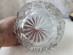 Vintage Cut Glass Dresser Jar with Yellow Lid