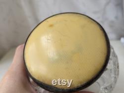 Vintage Cut Glass Dresser Jar with Yellow Lid