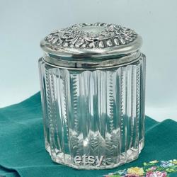 Vintage Cut Glass Powder Vanity Jar with Sterling Cover