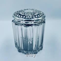Vintage Cut Glass Powder Vanity Jar with Sterling Cover