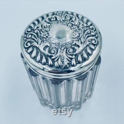 Vintage Cut Glass Powder Vanity Jar with Sterling Cover