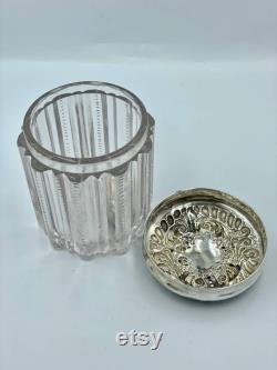 Vintage Cut Glass Powder Vanity Jar with Sterling Cover