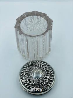 Vintage Cut Glass Powder Vanity Jar with Sterling Cover