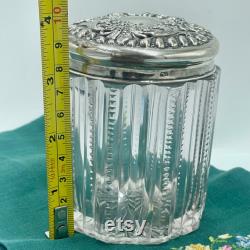 Vintage Cut Glass Powder Vanity Jar with Sterling Cover