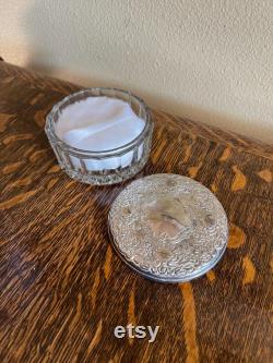 Vintage Cut Glass Vanity Box with Silver Plated Mirrored Lid
