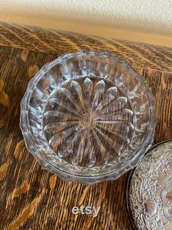 Vintage Cut Glass Vanity Box with Silver Plated Mirrored Lid