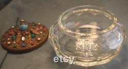 Vintage Czech Glass Jeweled Powder Jar Vintage Faux Turquoise
