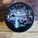 Vintage Czech Glass Reverse Painted Powder Box, Bougie Vanity Decor, Deer by Moonlit Lake with Sailboat, Elegant Grannycore