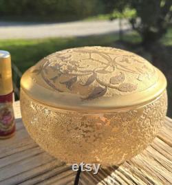 Vintage DeVilbiss Kingfisher Bird 22K Gold and Glass Powder Box, Rare Art Deco Vanity Jar